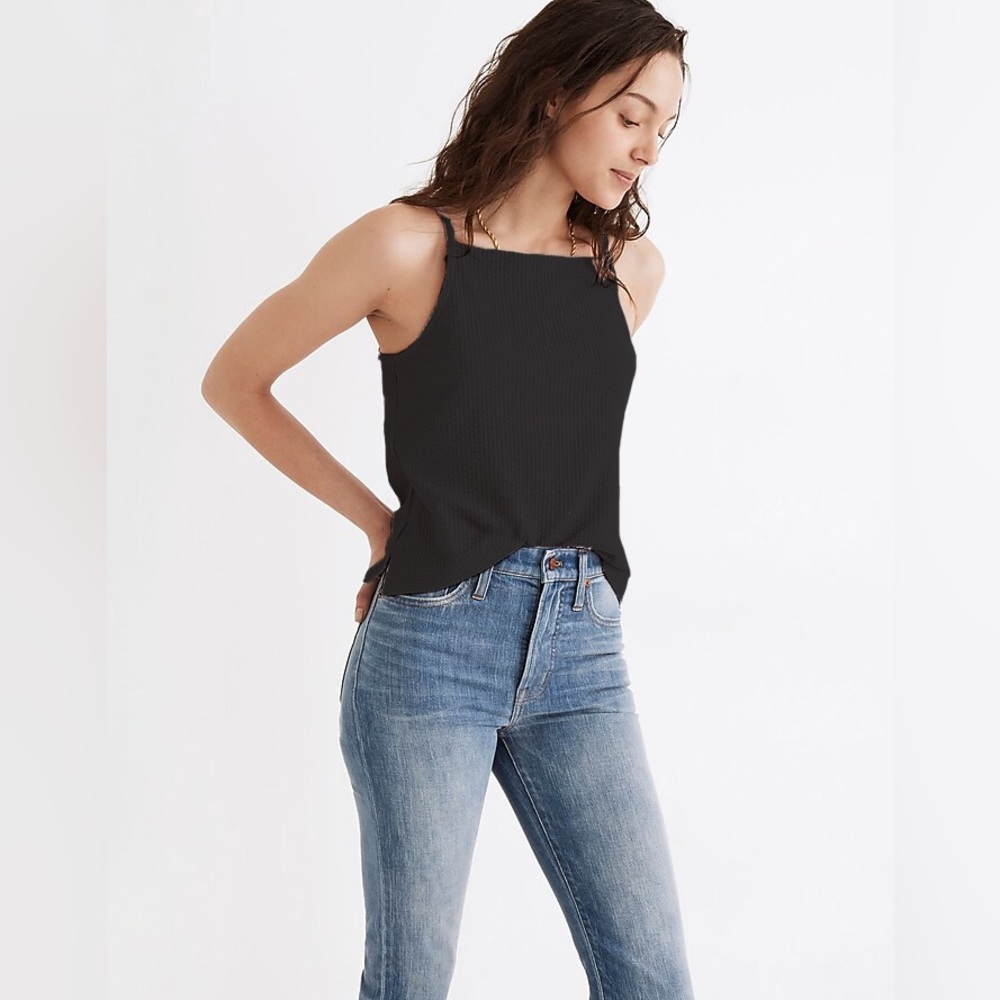 Madewell Seersucker Apron Black Tank Top - Small